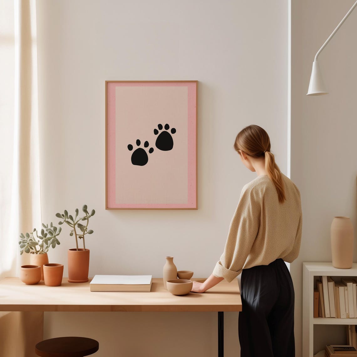Minimalist Blush Pink Cat Paw Marks Cute Nursery Animal Art Poster - Image 2