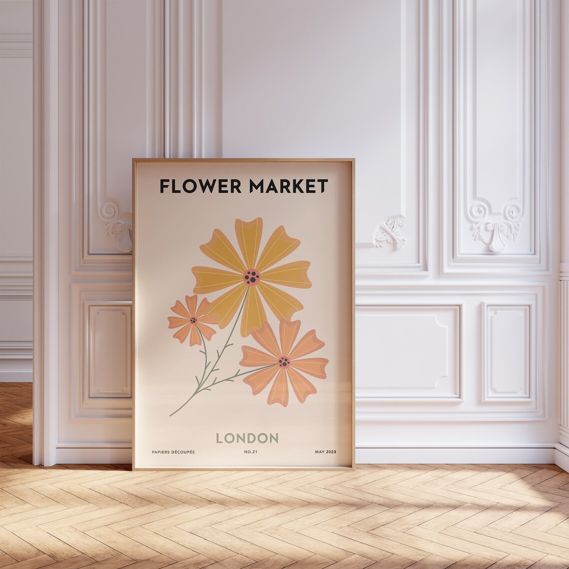 Flower Market London Orange Cosmos Cream Retro Floral Art Poster - Image 5