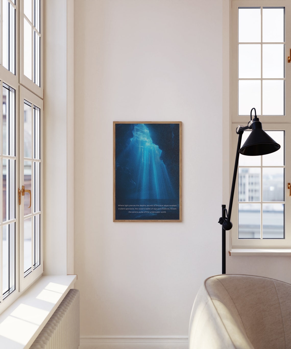 Underwater Cave Light Rays Deep Blue Abyss Inspirational Poster - Image 3