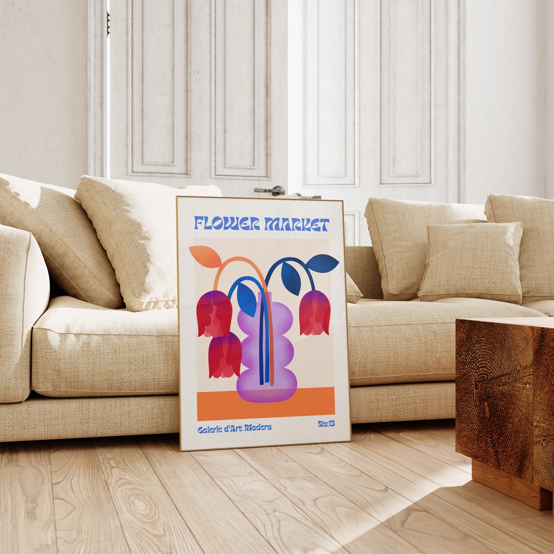 Flower Market No 13 Red Bellflowers Purple Vase Retro Art Poster - Image 3