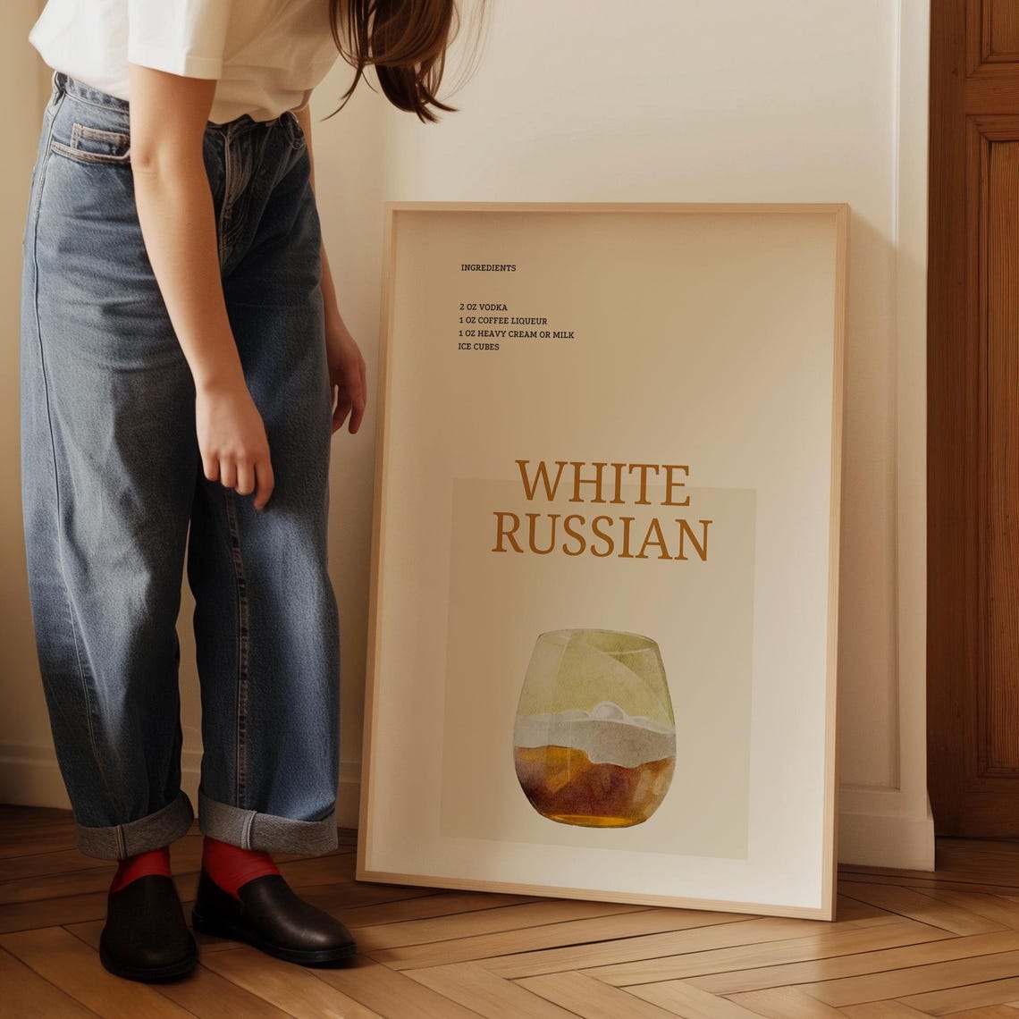 White Russian Cocktail Recipe Coffee Liqueur Cream Bar Art Print - Image 5