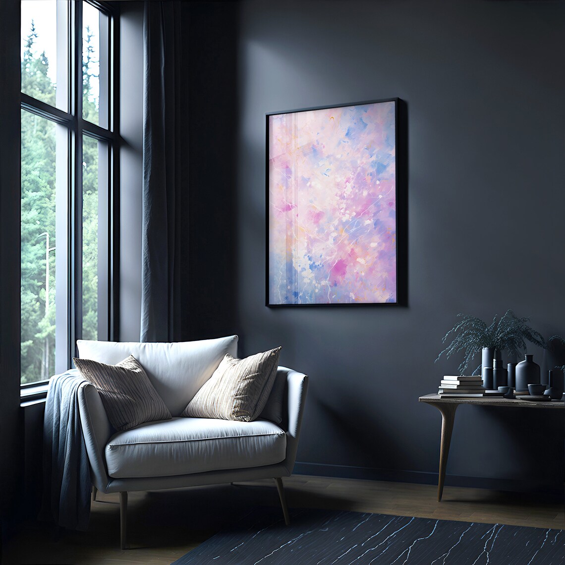 Pastel Pink Blue and Purple Abstract Watercolor Clouds Art Poster - Image 4