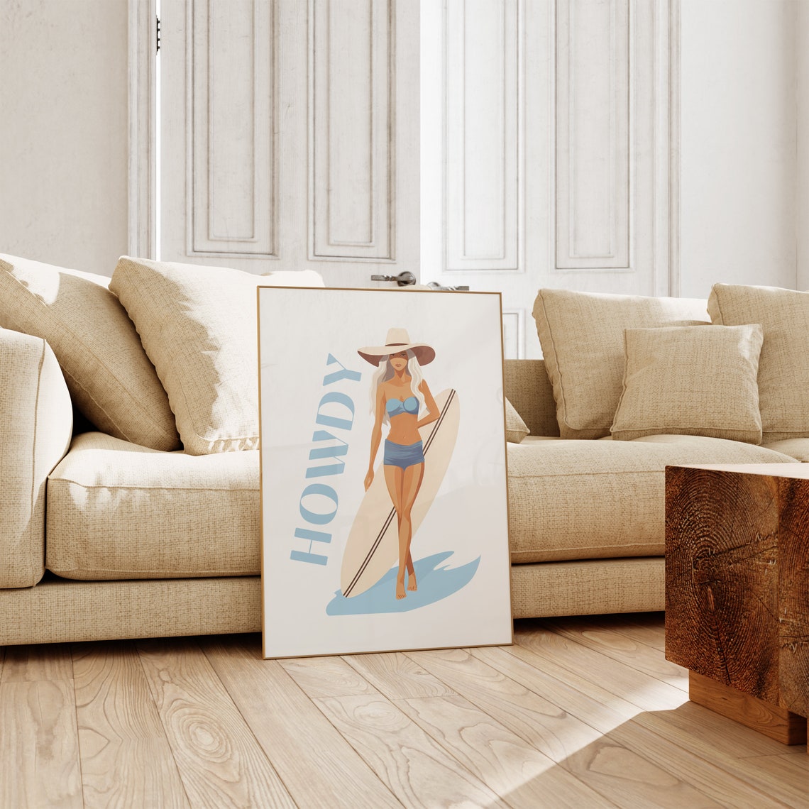 Howdy Surfer Girl with Surfboard Minimalist Summer Beach Art Poster - Image 5