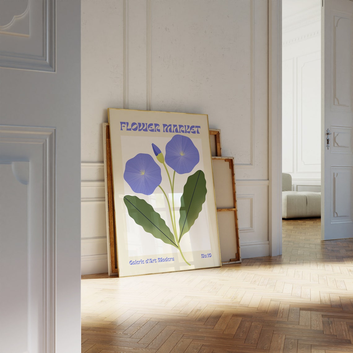 Flower Market No 10 Blue Morning Glory Bloom Floral Art Poster - Image 2