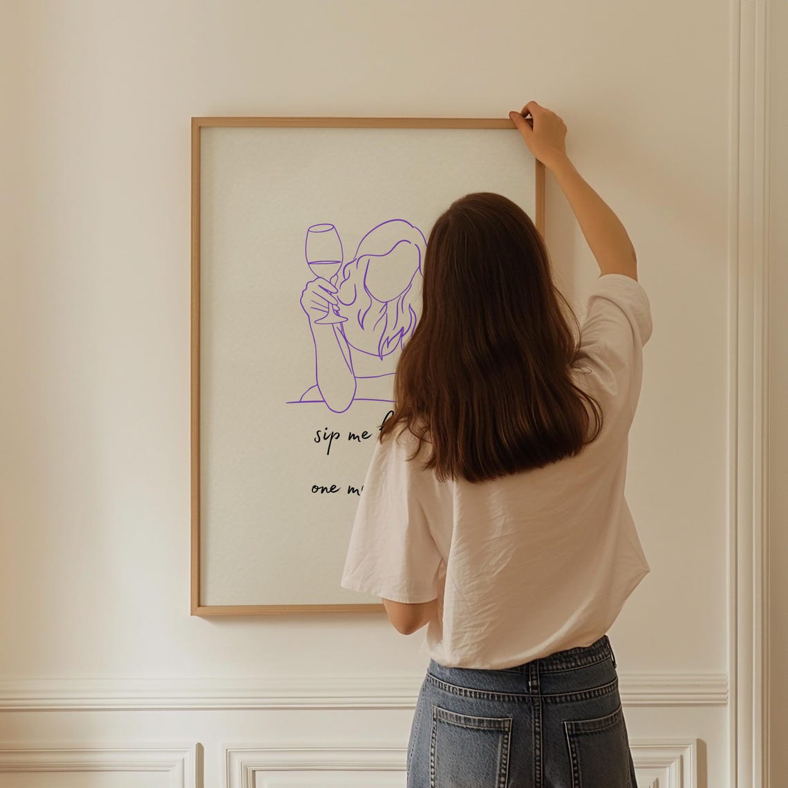 Sip Me Baby One More Time Sassy Purple Line Art Wine Quote Poster - Image 3