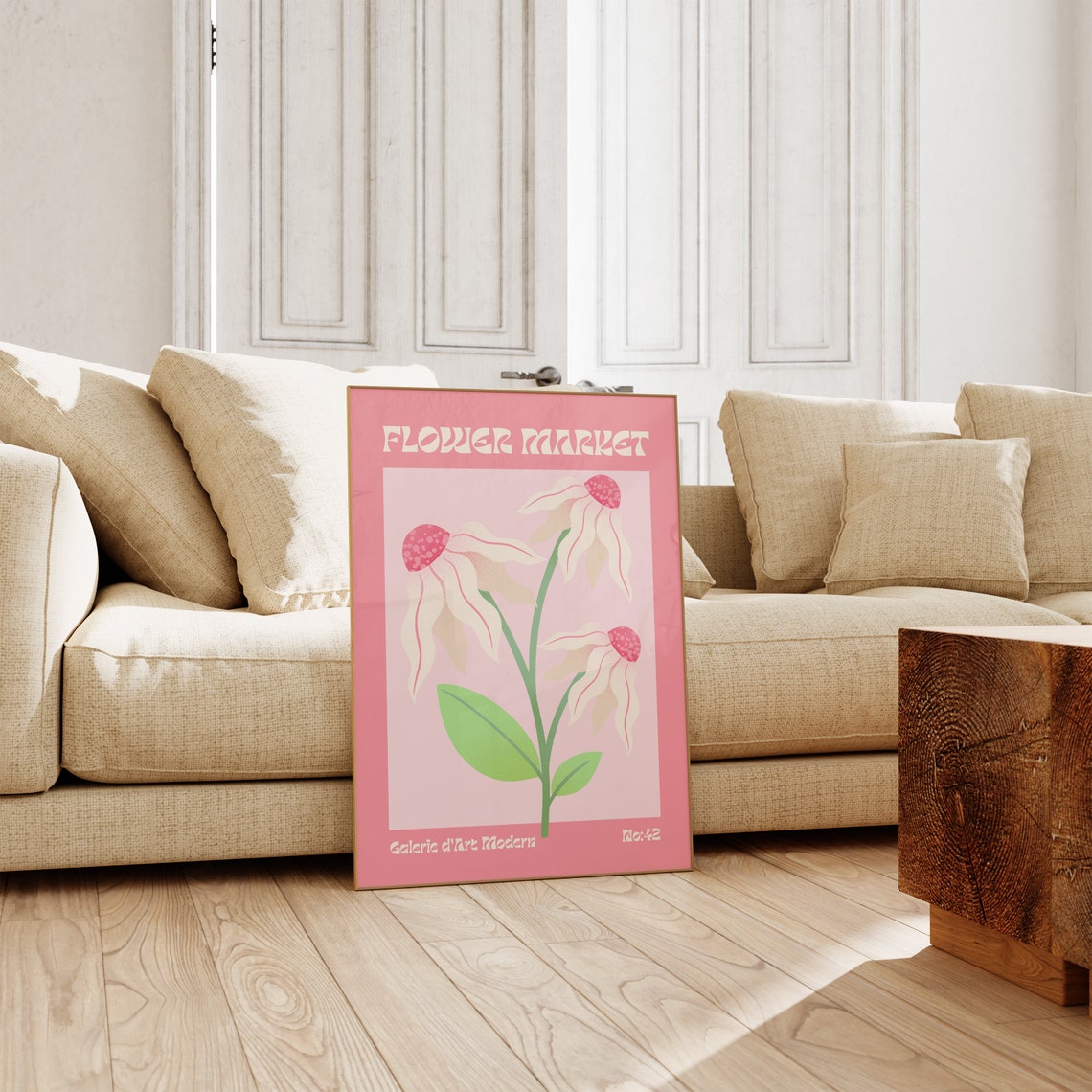 Flower Market No 42 White Pink Coneflowers Coral Floral Poster - Image 3