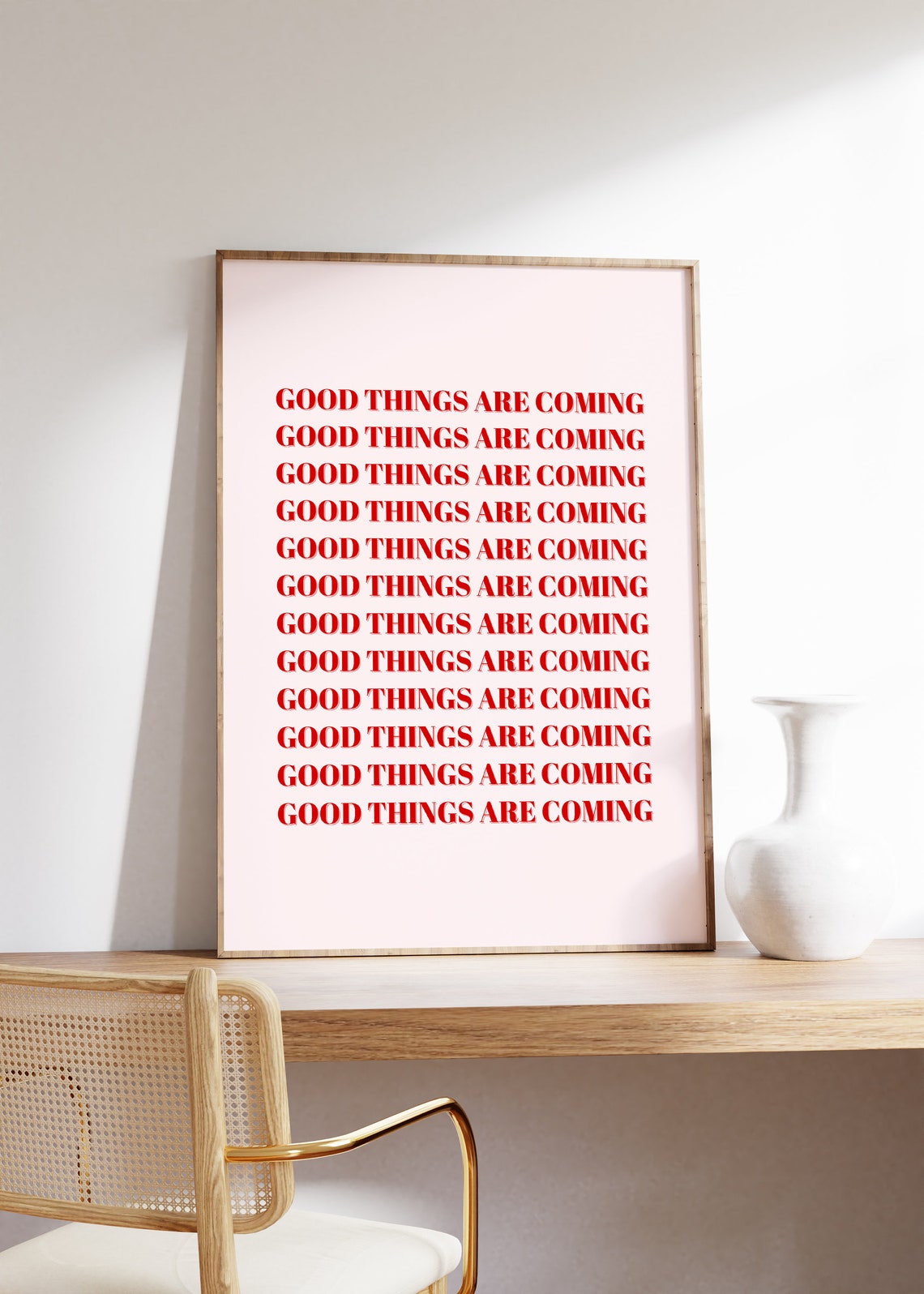 Good Things Are Coming Repeated Text Motivational Poster Red - Image 2