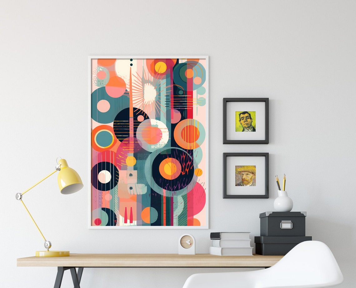 Bold Geometric Abstract Circles in Teal Coral and Navy Modern Poster - Image 4