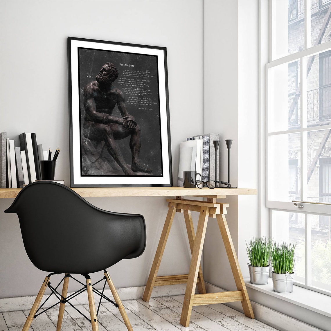 Thinking Poem Boxer Statue Motivational Grit Mindset Art Poster - Image 2
