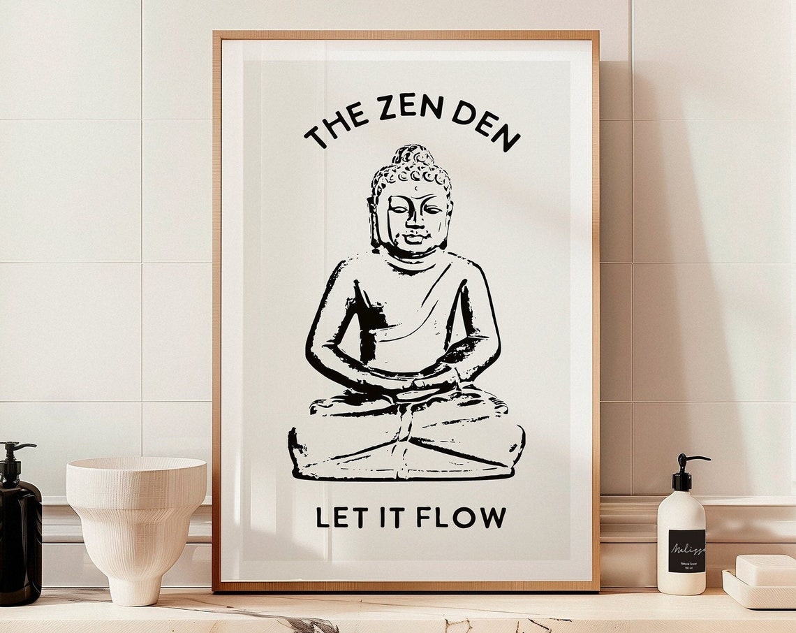 The Zen Den Let It Flow Buddha Minimalist Funny Bathroom Poster