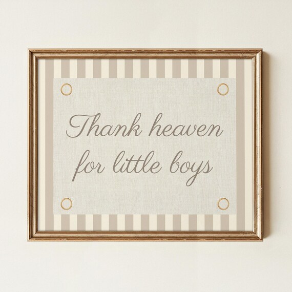 Thank Heaven For Little Boys Vintage Striped Script Nursery Poster