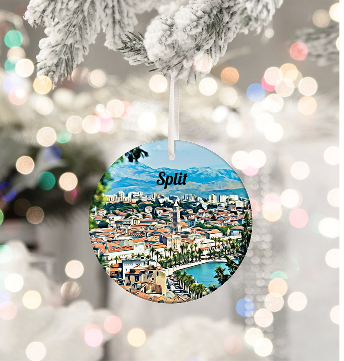 Split Croatia Coastal City Harbor Souvenir Christmas Ornament Print