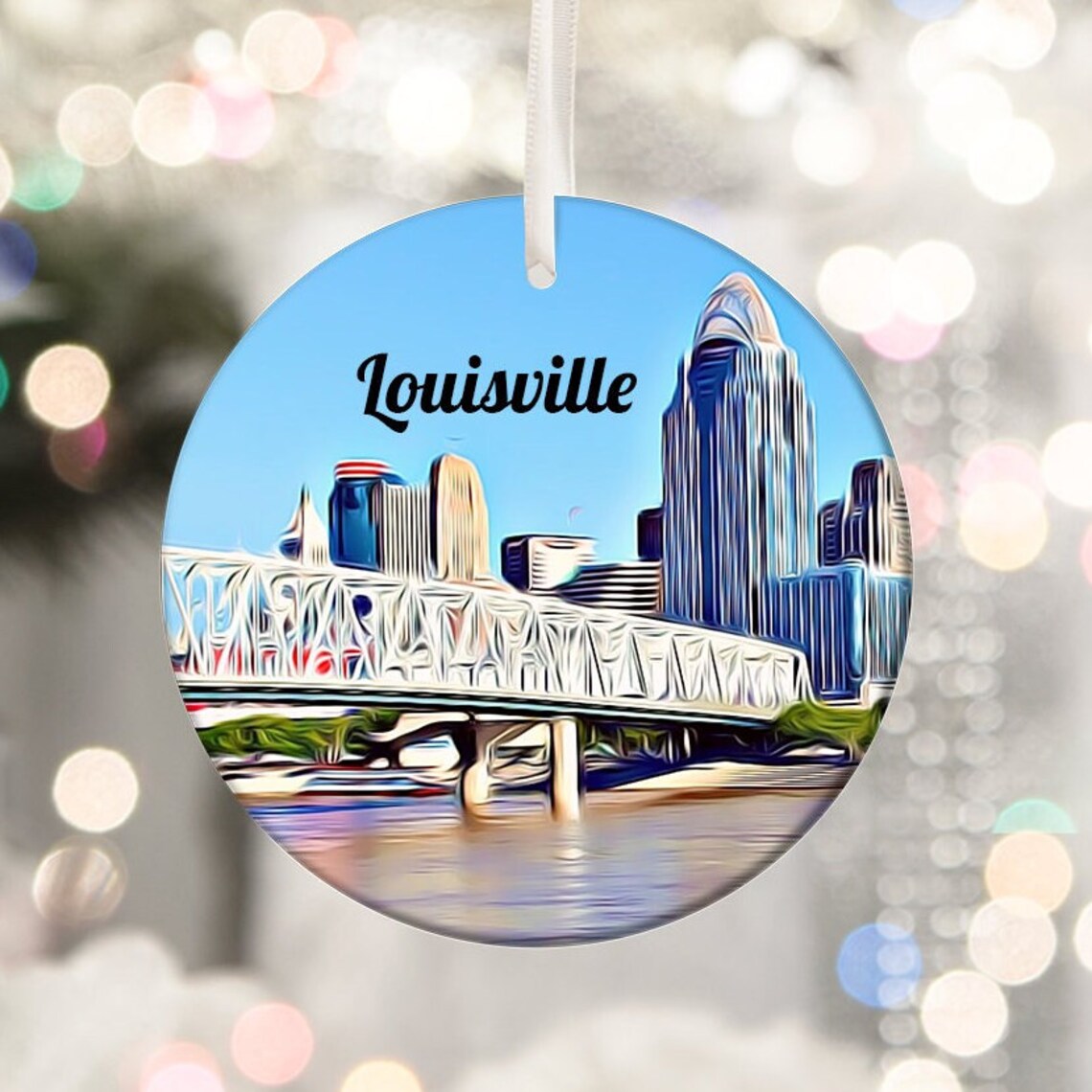 Louisville Kentucky Skyline And Bridge Christmas Ornament Art Print