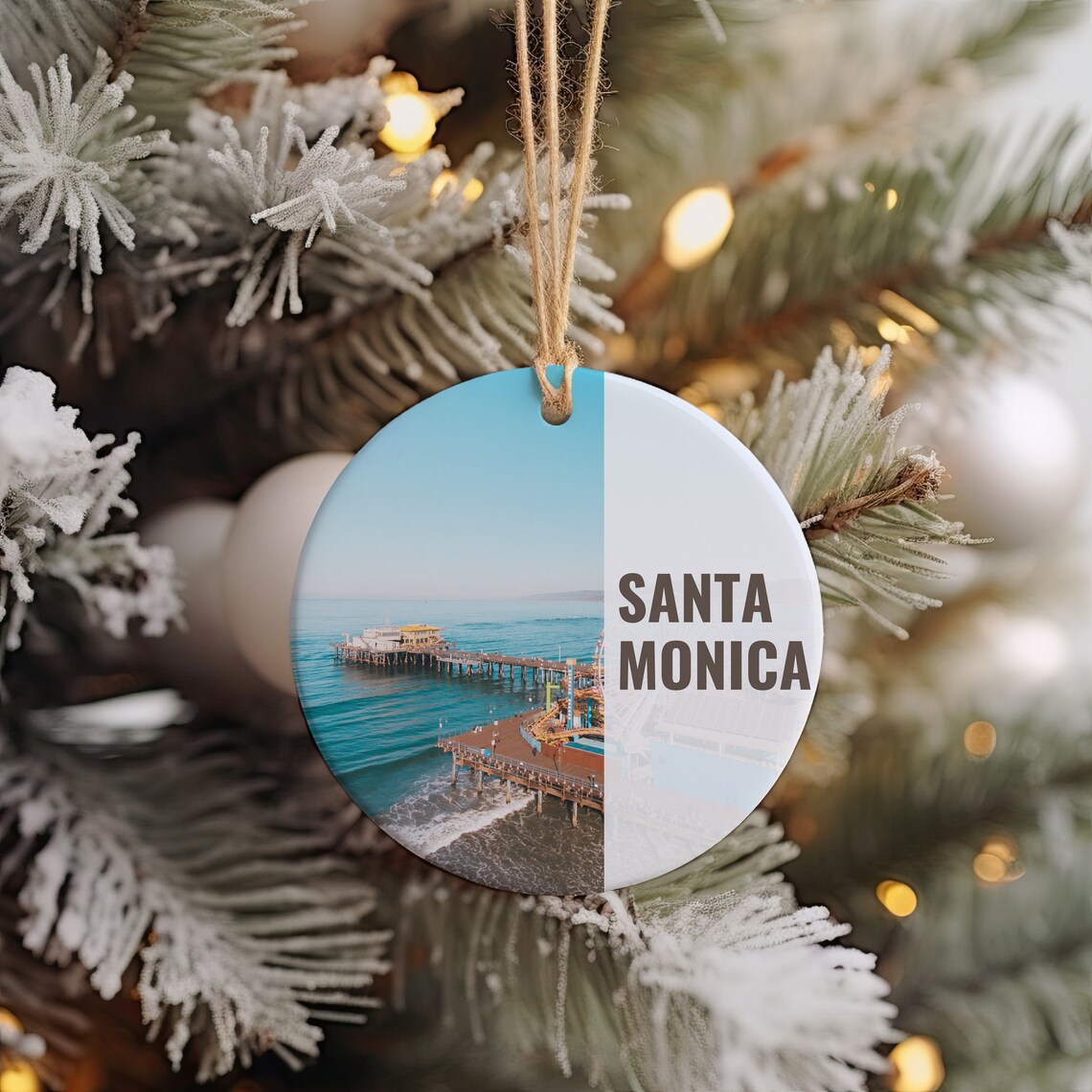 Santa Monica Pier California Beach Photo Christmas Travel Poster
