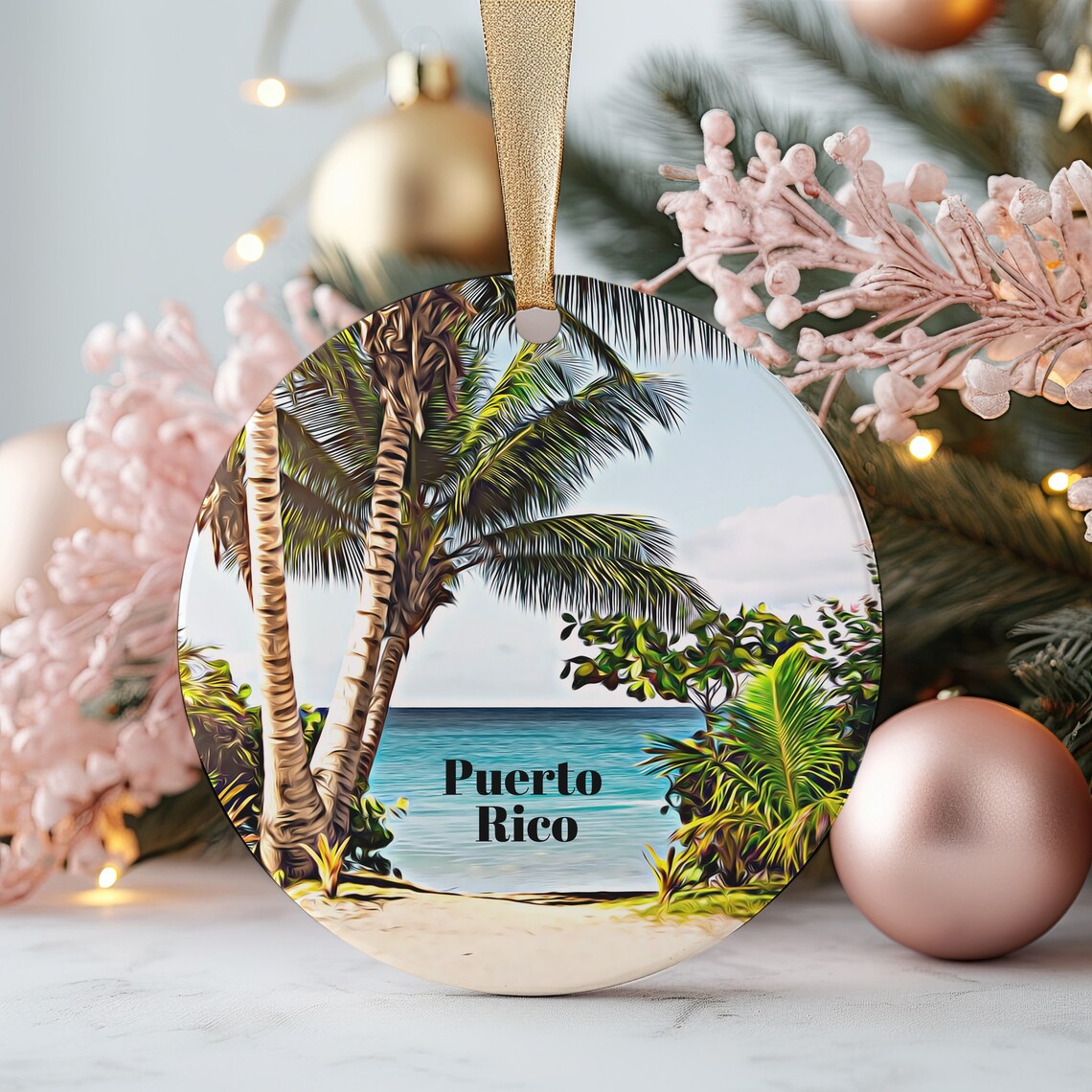 Puerto Rico Palm Trees Beach Tropical Ocean Island Travel Wall Poster