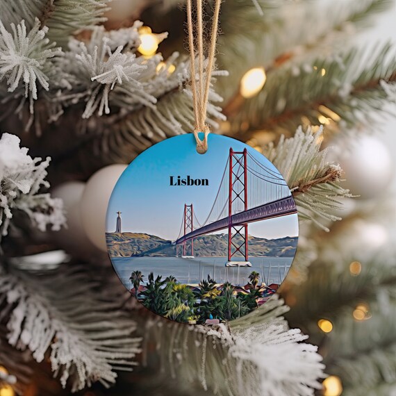 Lisbon Portugal 25 de Abril Bridge Christmas Ornament Art Print
