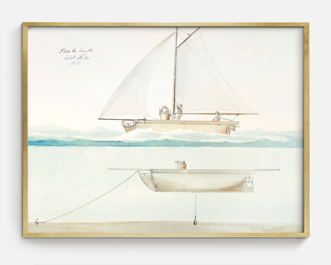 Sailboat Blueprint Technical Drawing Vintage Nautical Diagram Art Poster - Image 2