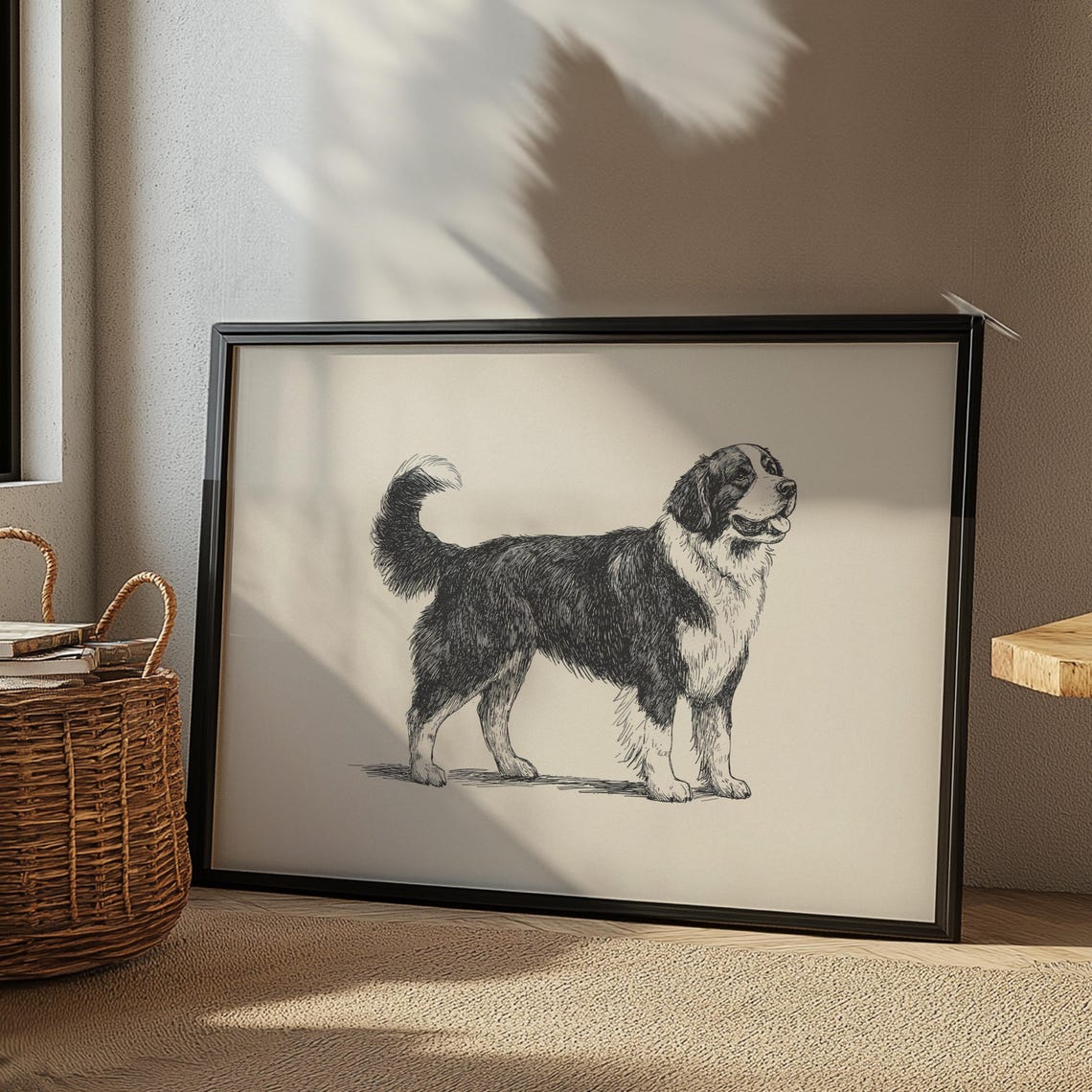 Bernese Mountain Poster Dog Vintage Drawing Dog Wall Art Retro Painting Nursery Wall Decor Bedroom Print Dog Sketch Living Room Art - Image 3