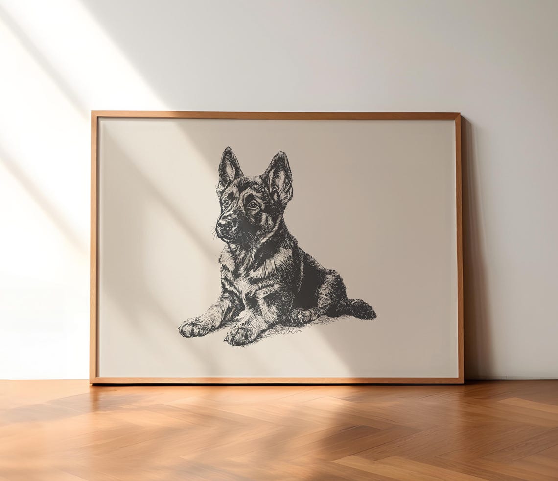 German Shepherd Puppy Nursery Poster Boys Room Dog Decor Puppy Wall Art Girl Nursery Drawing Baby Nursery Print Puppy Sketch Painting - Image 2