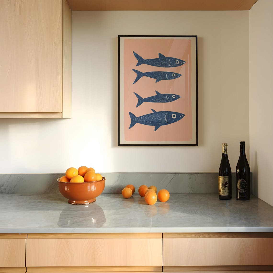 Trendy Blue Fish Print Mackerel Vintage Art Pink Wall Decor Farmhouse Poster Fish Art Kitchen Drawing Food Art Retro Kitchen Art - Image 2