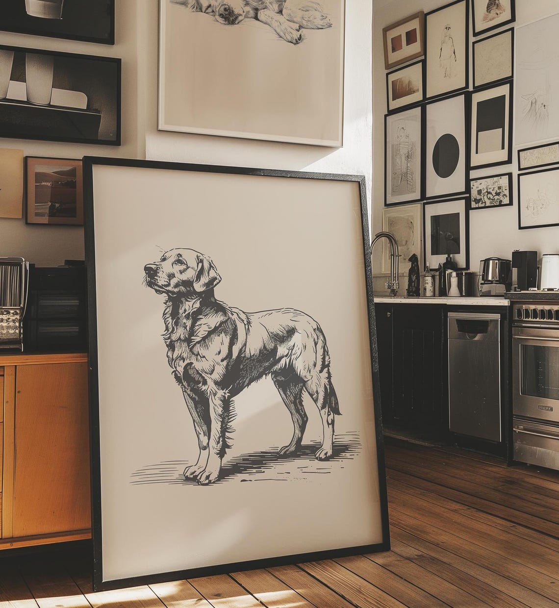 Dog Retro Drawing Golden Retriever Print Dog Vintage Drawing Dog Art Antique Vintage Painting Farmhouse Poster Retriever Illustration - Image 2
