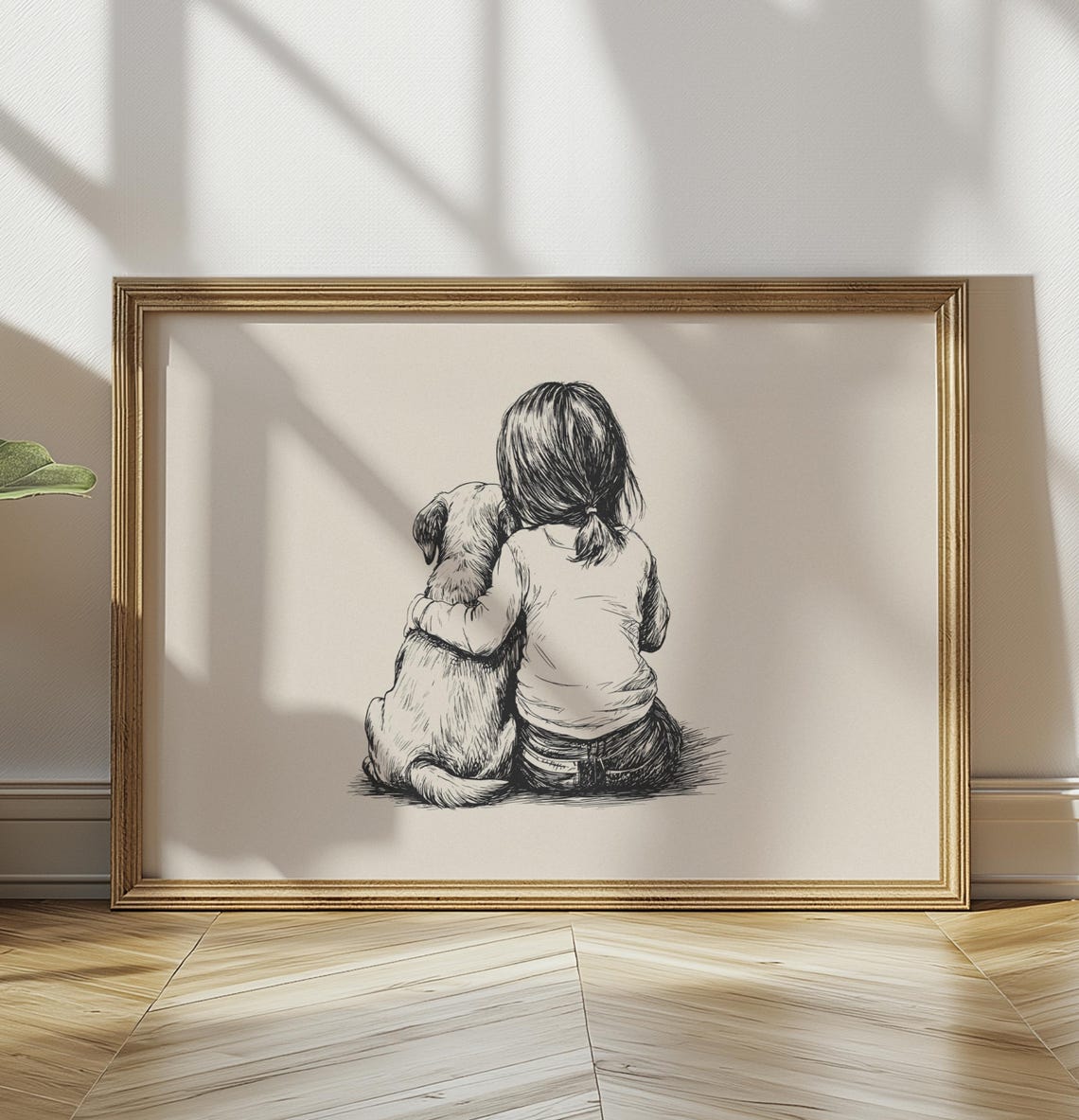 Girl And Labrador Retriever Nursery Print Dog Vintage Poster Girls Nursery Art Retro Dog Drawing Dog Art Sketch Baby Room Wall Decor - Image 2
