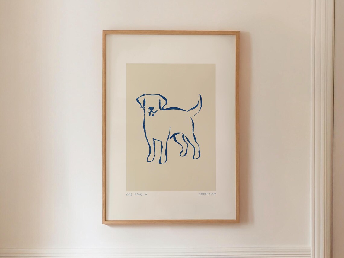 Blue Line Dog Art, Scandinavian Animal Sketch Print