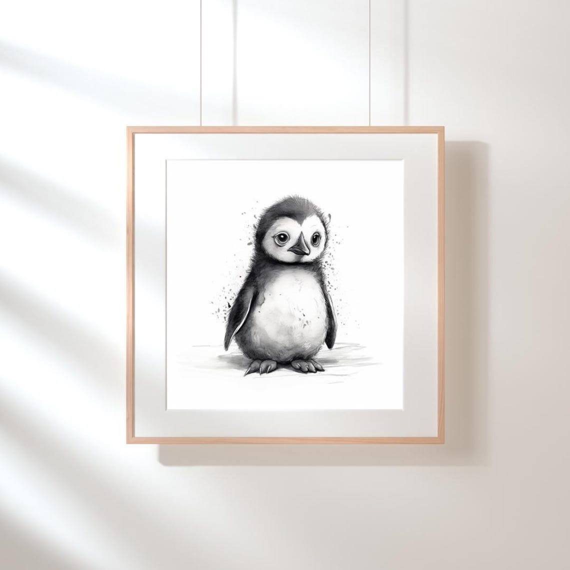 Sweet Baby Penguin Black White Watercolor Animal Nursery Art Poster