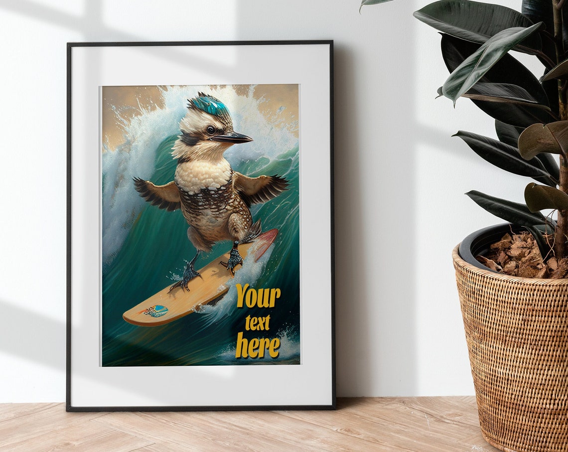 Surfing Kookaburra Ocean Wave Funny Bird Customizable Poster