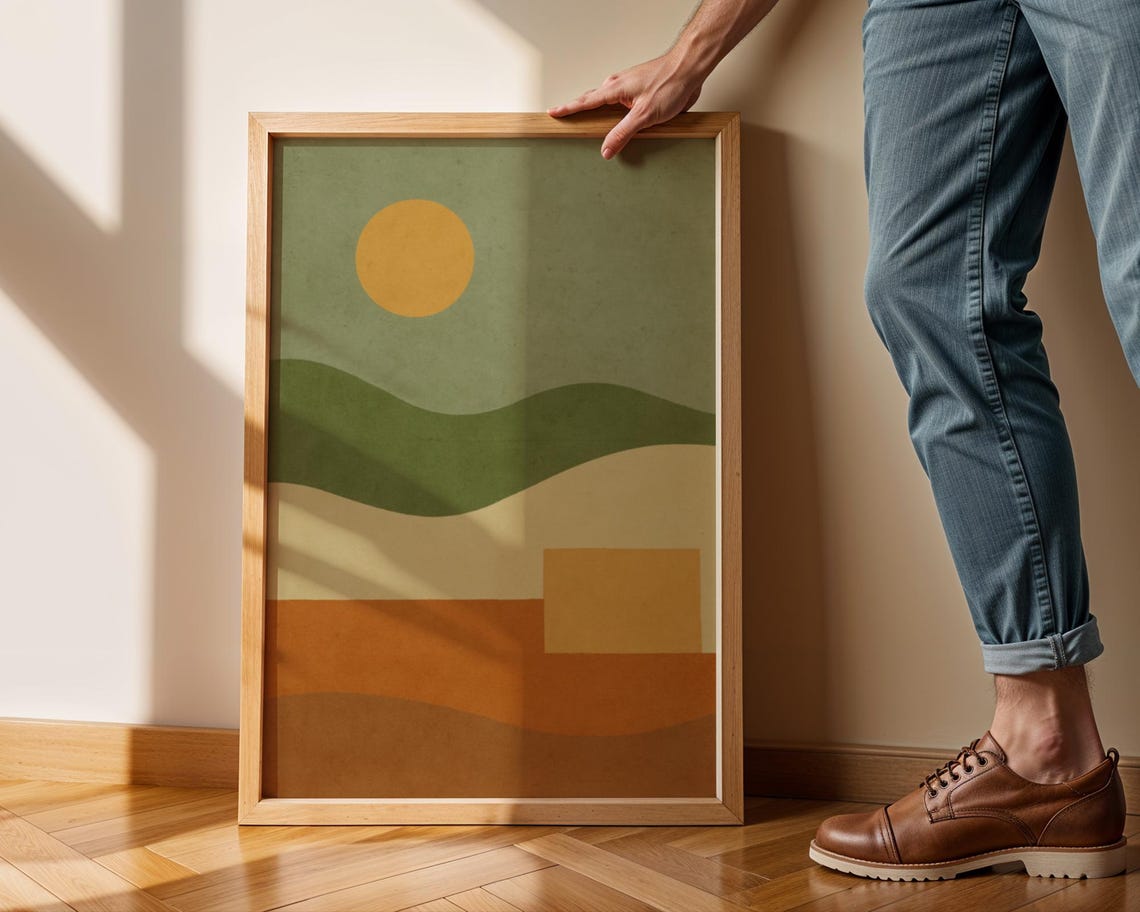 Minimalist Desert Sunset Print Abstract Boho Landscape