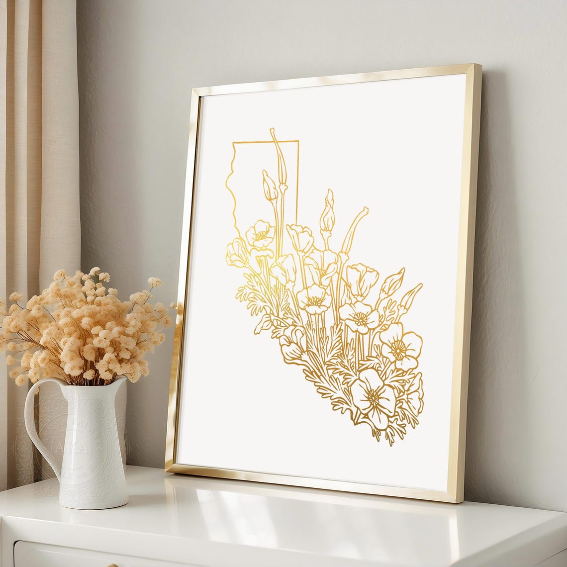 California State Map Gold Poppies Floral Home Decor Wall Art - Image 2