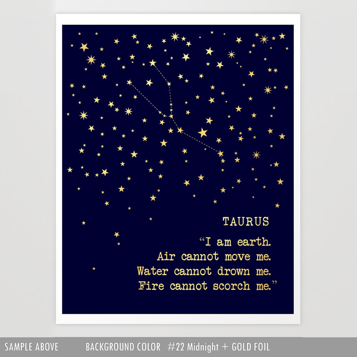 Taurus Zodiac Constellation Gold Foil Starry Night Astrology Wall Art - Image 3