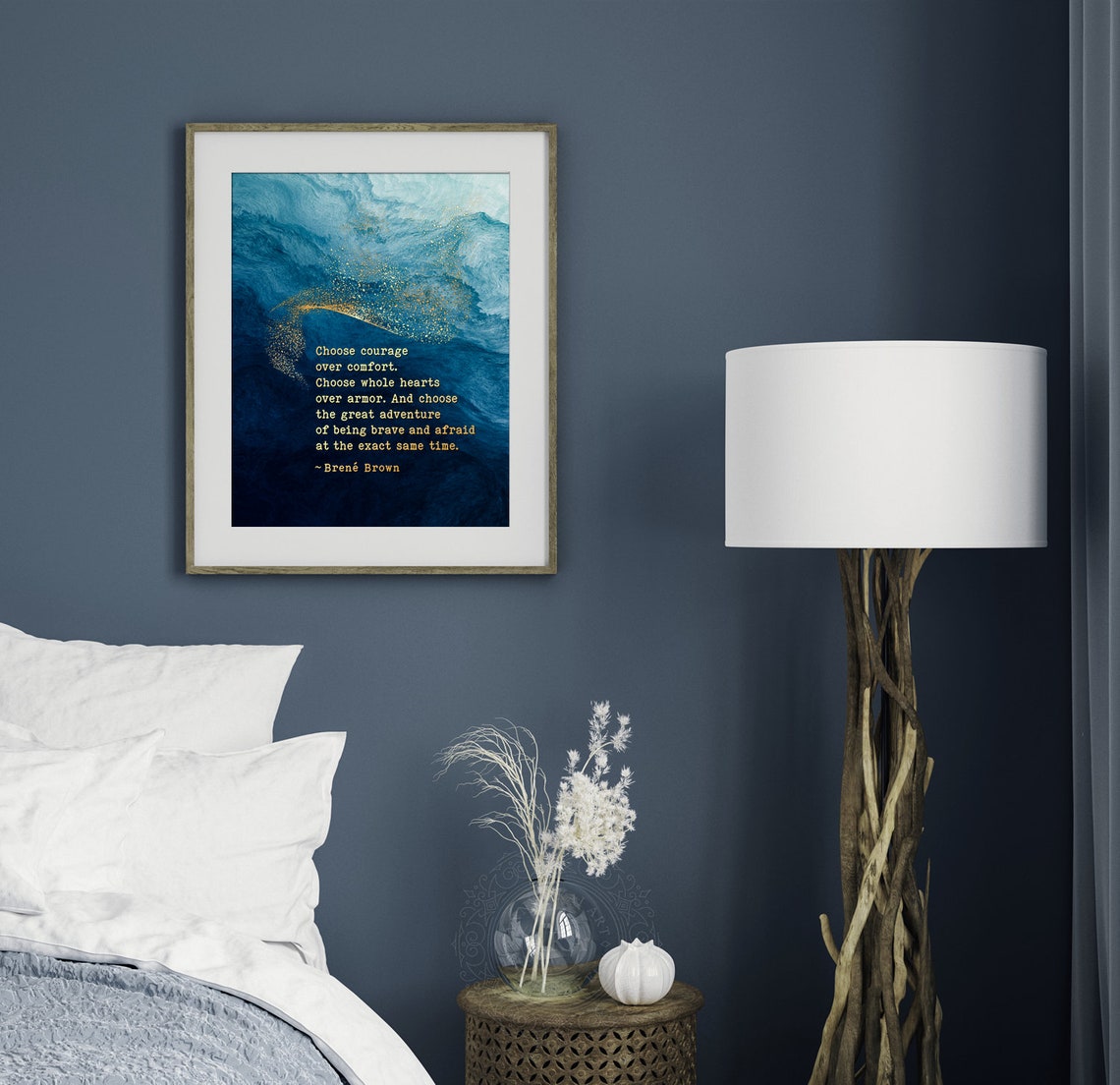 Choose Courage Over Comfort Brene Brown Blue Wave Watercolor Wall Art - Image 4