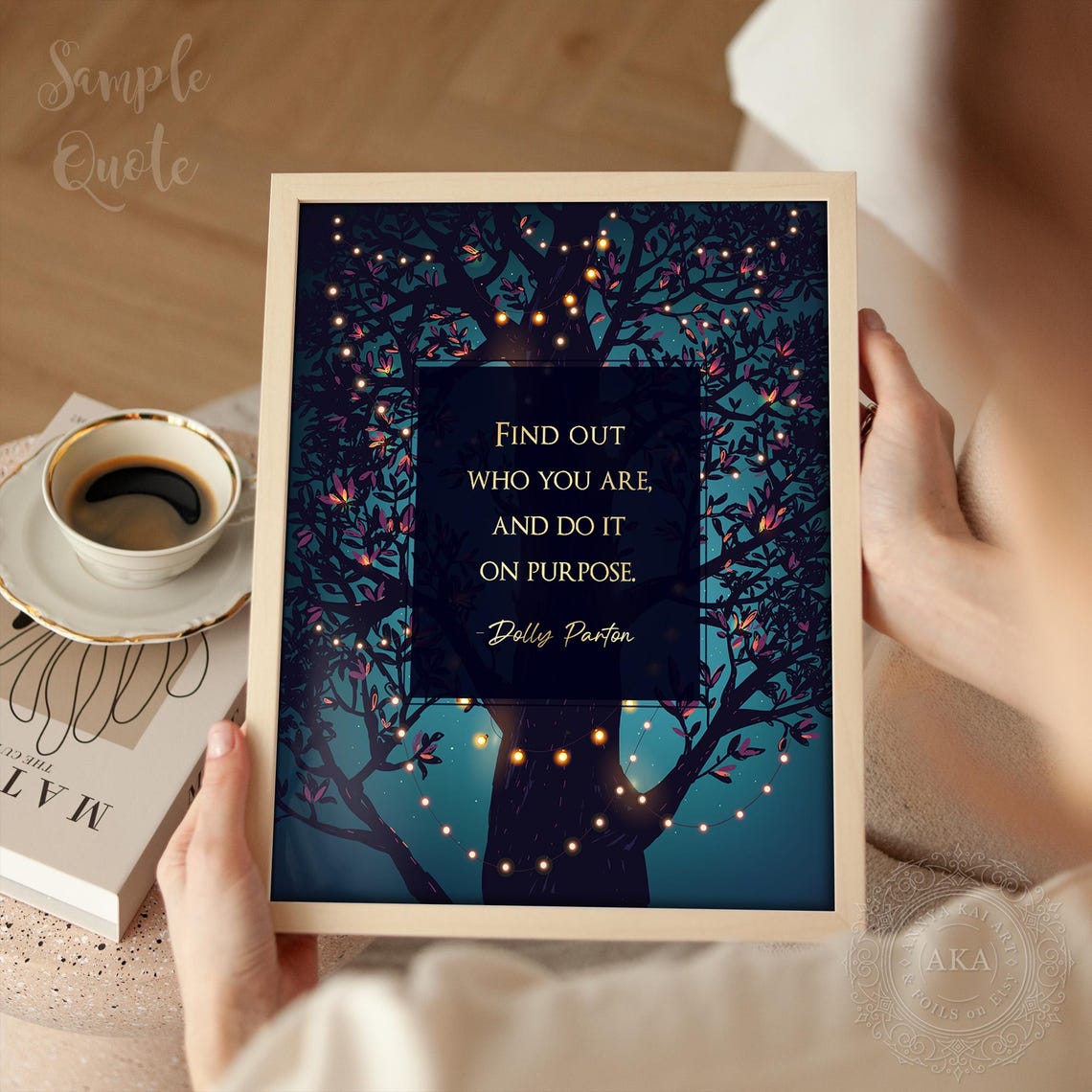 Custom Quote Night Tree Lights Gold Foil Your Own Text Wall Art - Image 5