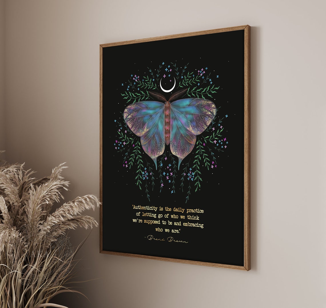 Authenticity Brene Brown Quote Iridescent Moth Moonlight Wall Art - Image 5