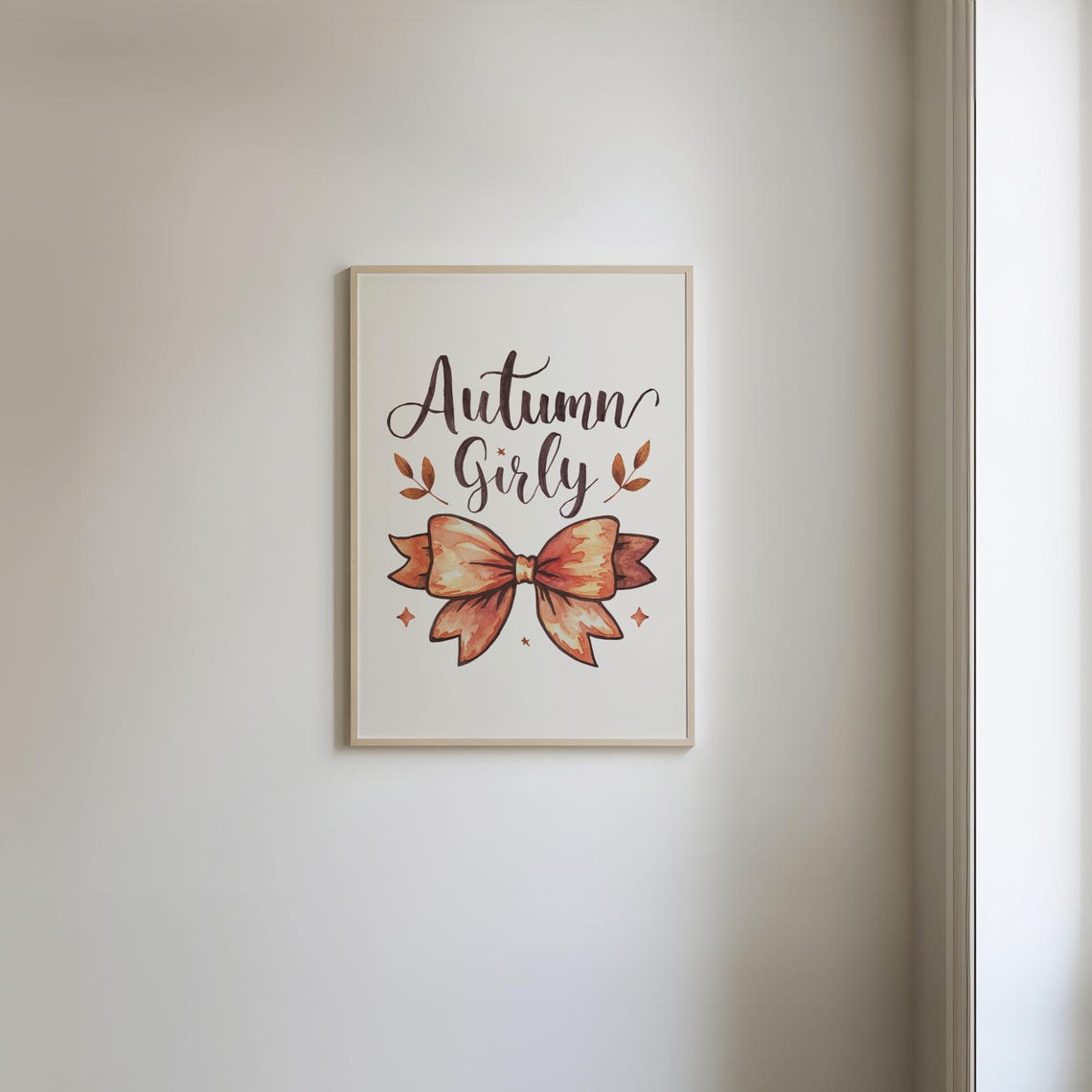Autumn Girly Orange Watercolor Bow Fall Leaves Coquette Poster - Image 3