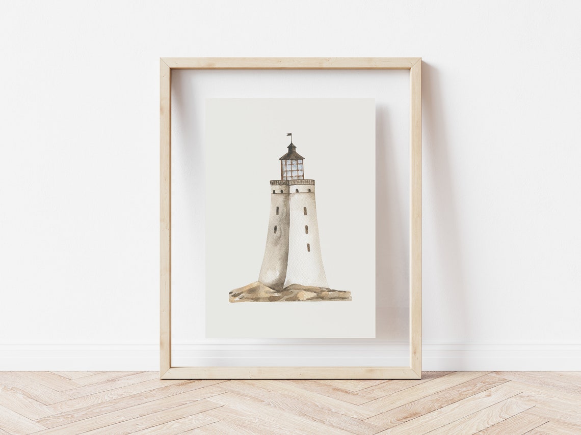 White Lighthouse Minimal Watercolor Nautical Coastal Decor Poster - Image 2