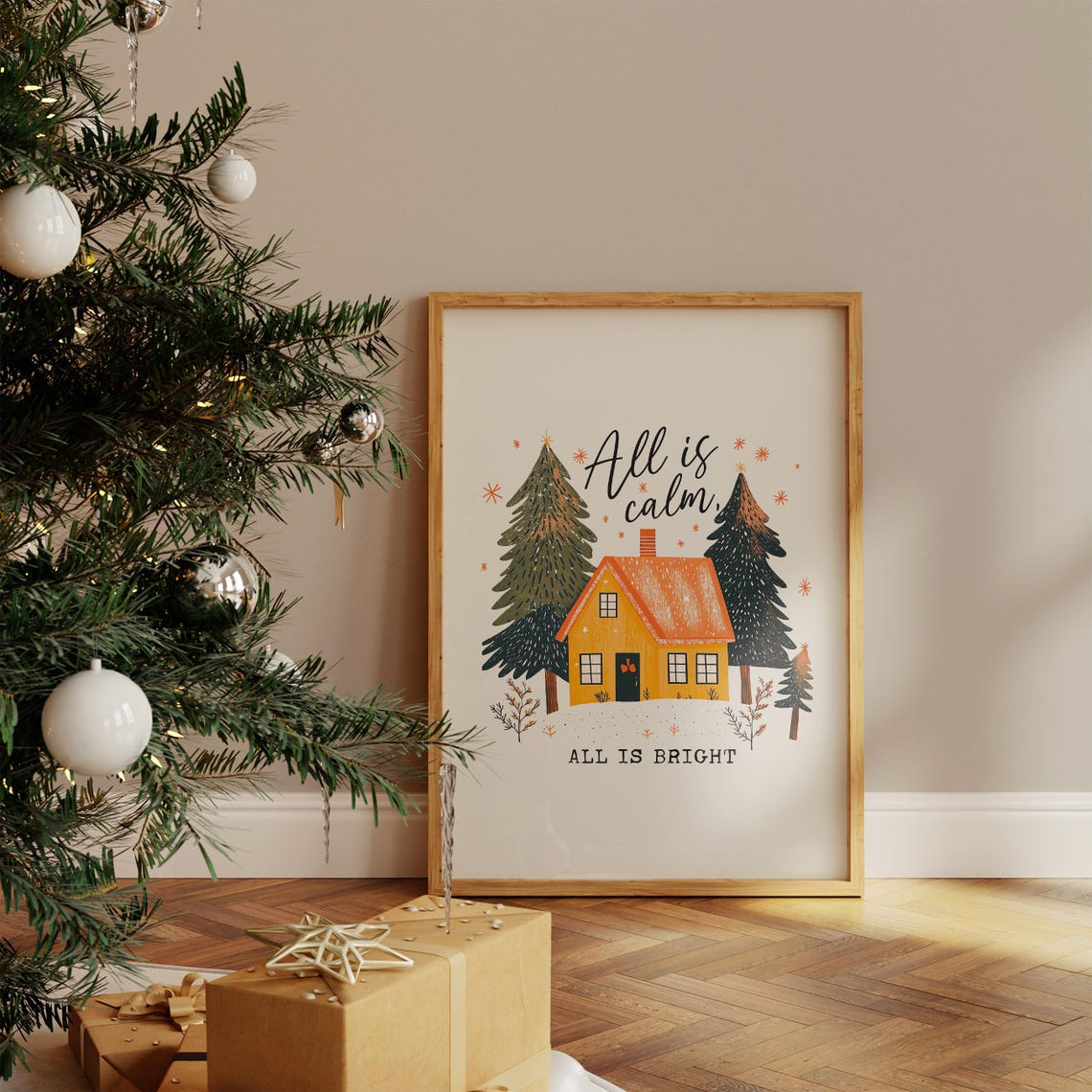 All Is Calm All Is Bright Christmas Wall Art Minimalist Christmas Neutral Christmas Prints Cozy Winter Decor - Image 4