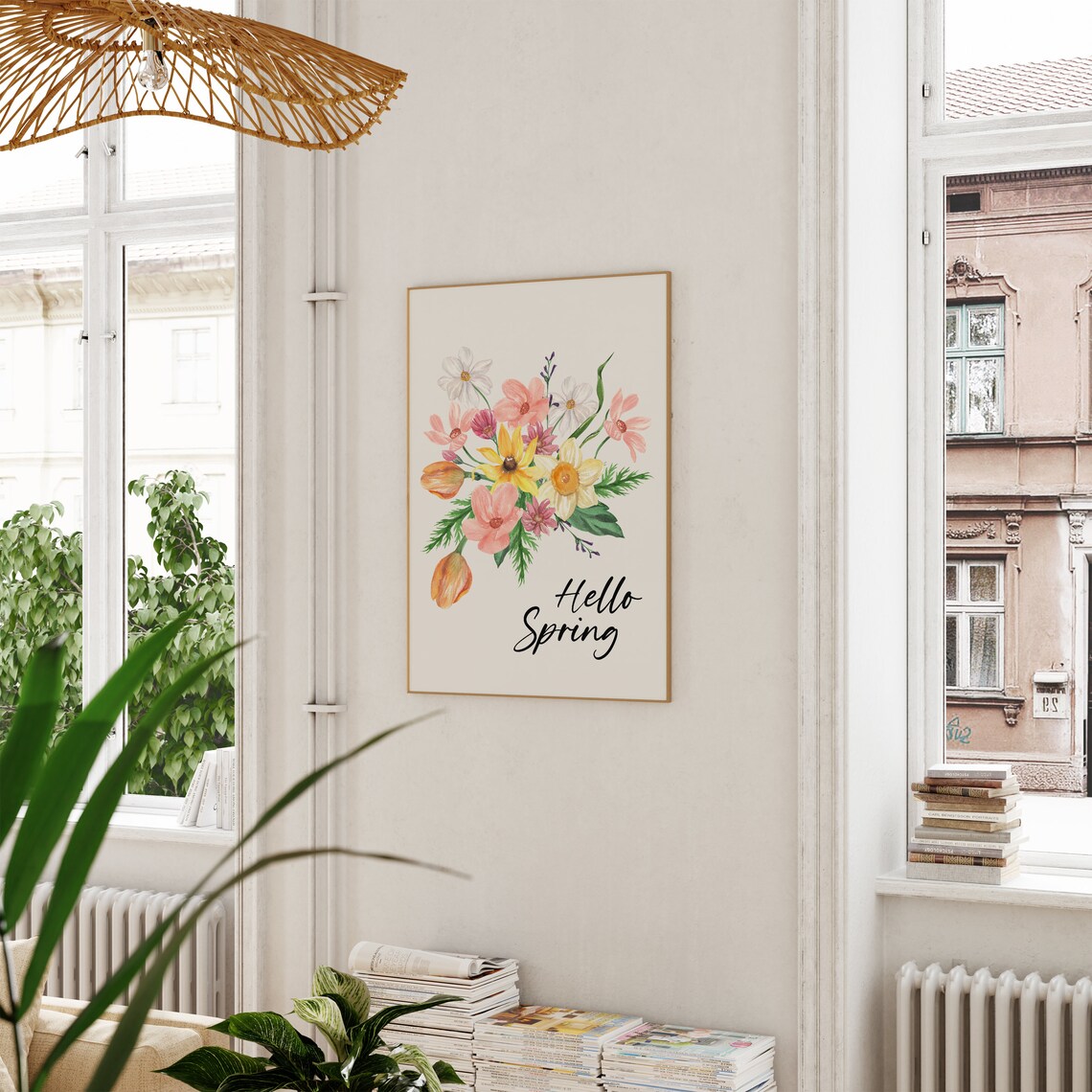 Hello Spring Watercolor Flowers Art Print - Image 2