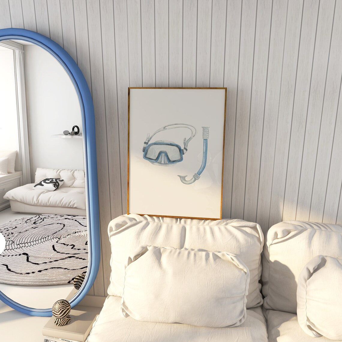 Watercolor Blue Snorkel Mask and Snorkel Fresh Coastal Beach Art Poster - Image 4