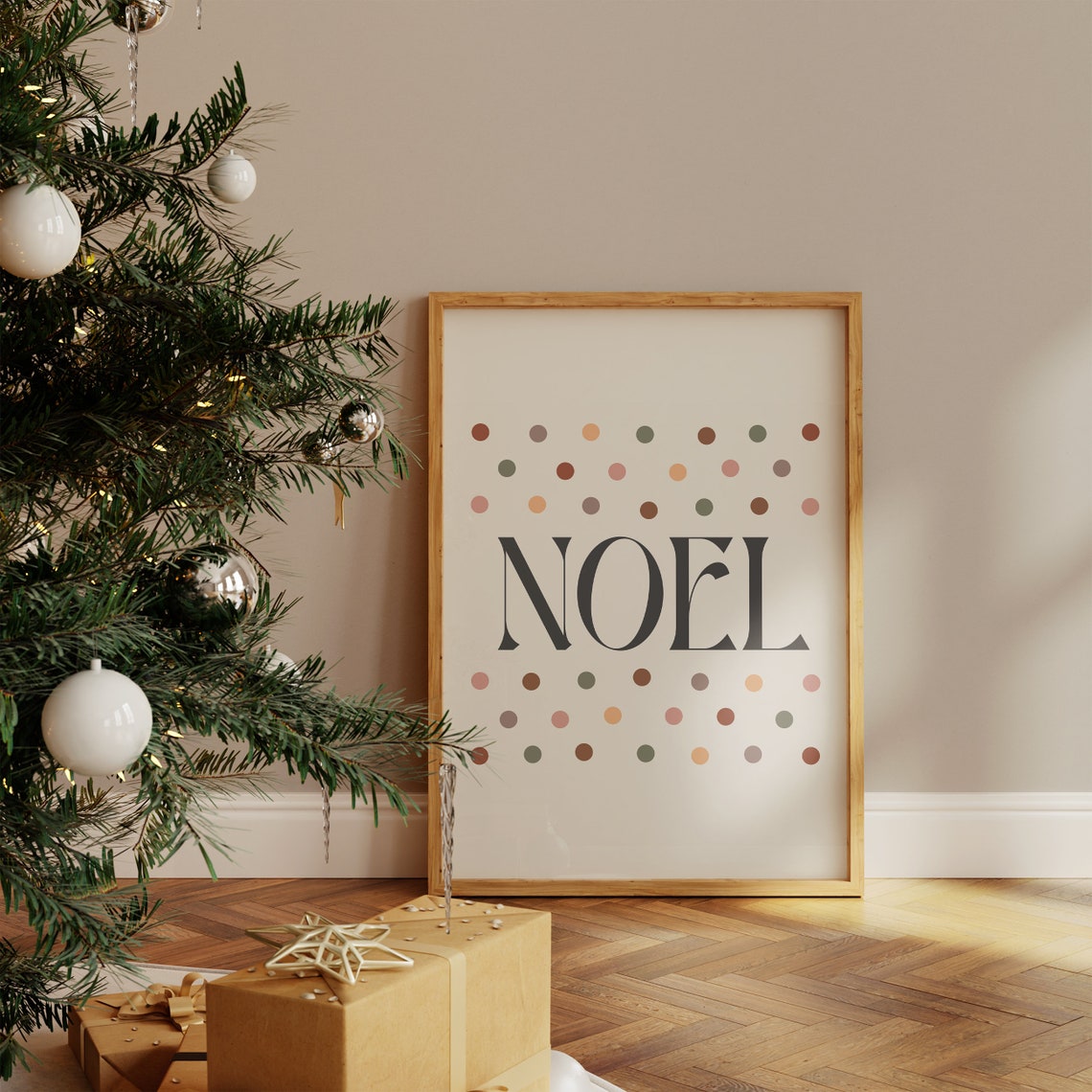 Noel Christmas Typography Poster With Pastel Polka Dots Design - Image 3