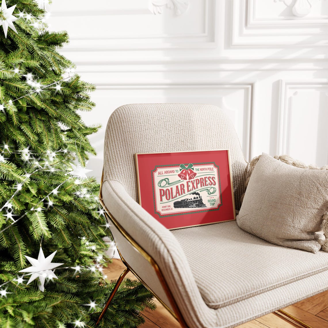 Polar Express Vintage North Pole Ticket Design On Bold Red Poster - Image 2