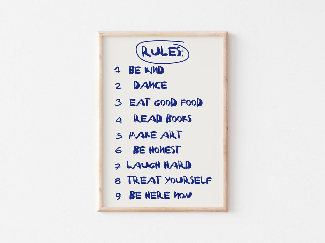 Nine House Rules List Blue Handwritten Typography Quote Poster - Image 2