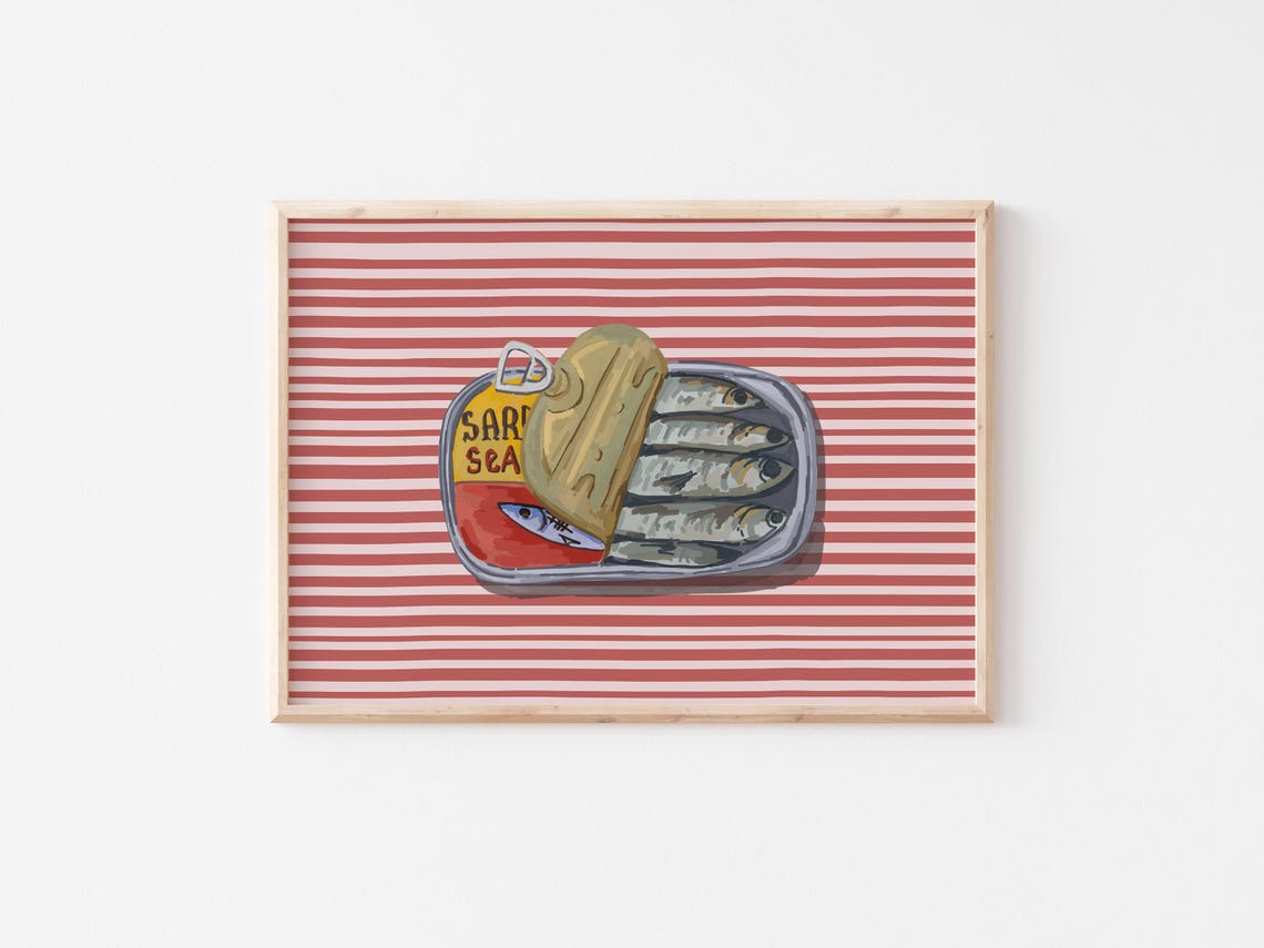 Tinned Fish Sardines Retro Seafood Illustration Horizontal Poster - Image 2