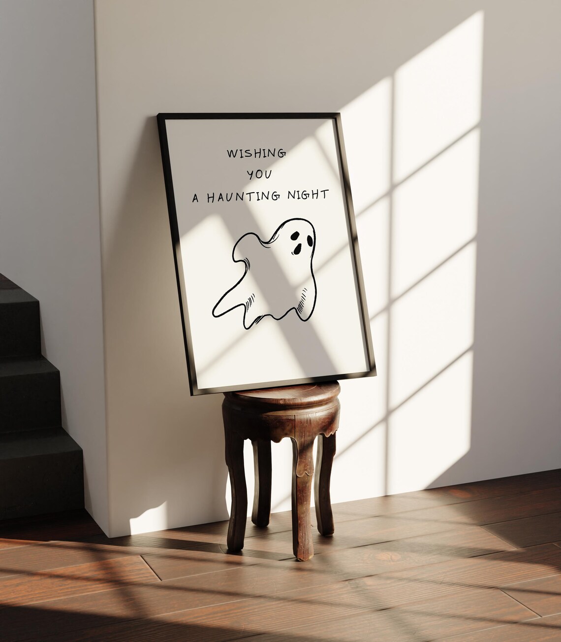 Wishing You a Haunting Night Hand Drawn Ghost Minimalist Halloween Poster - Image 4
