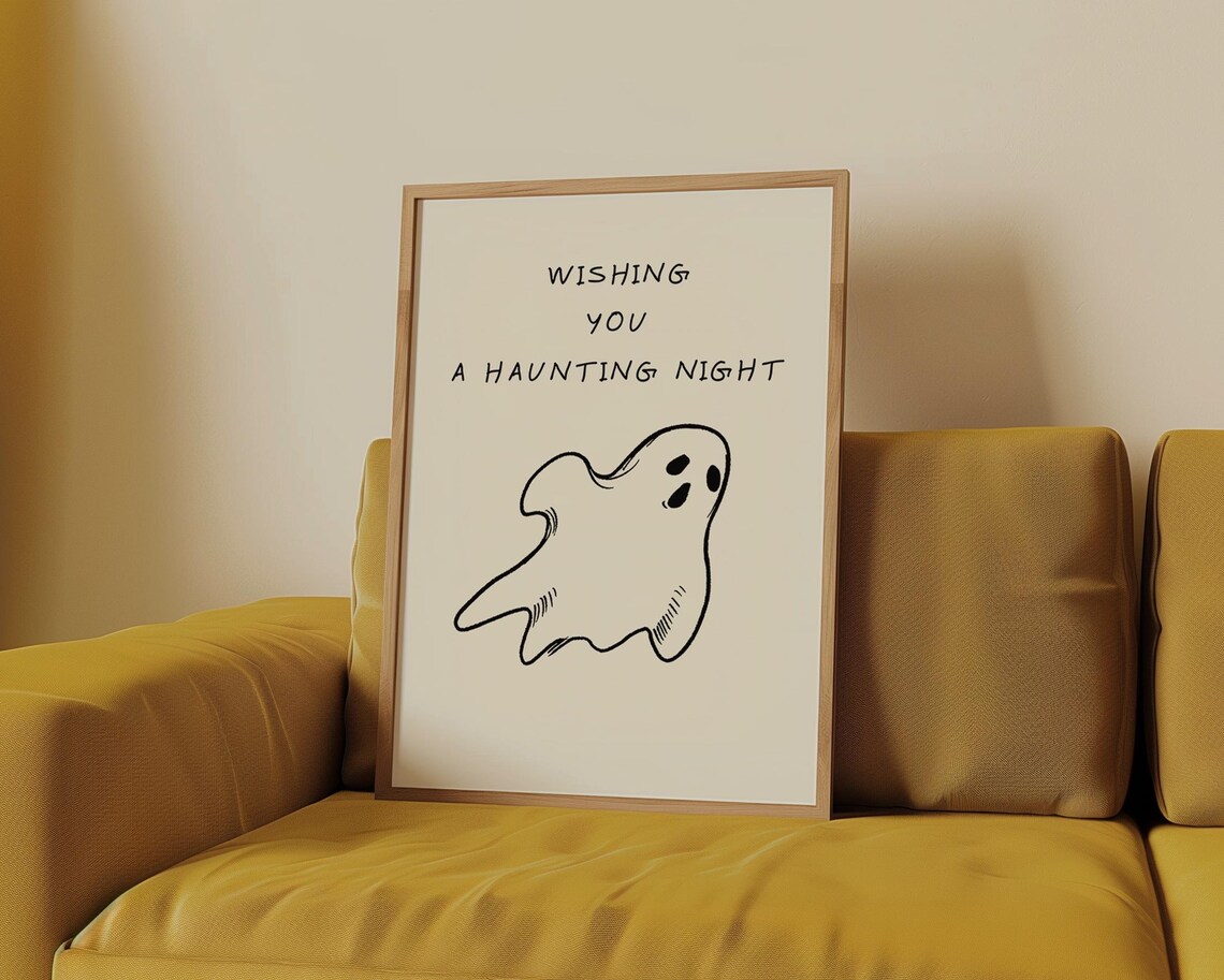 Wishing You a Haunting Night Hand Drawn Ghost Minimalist Halloween Poster - Image 2