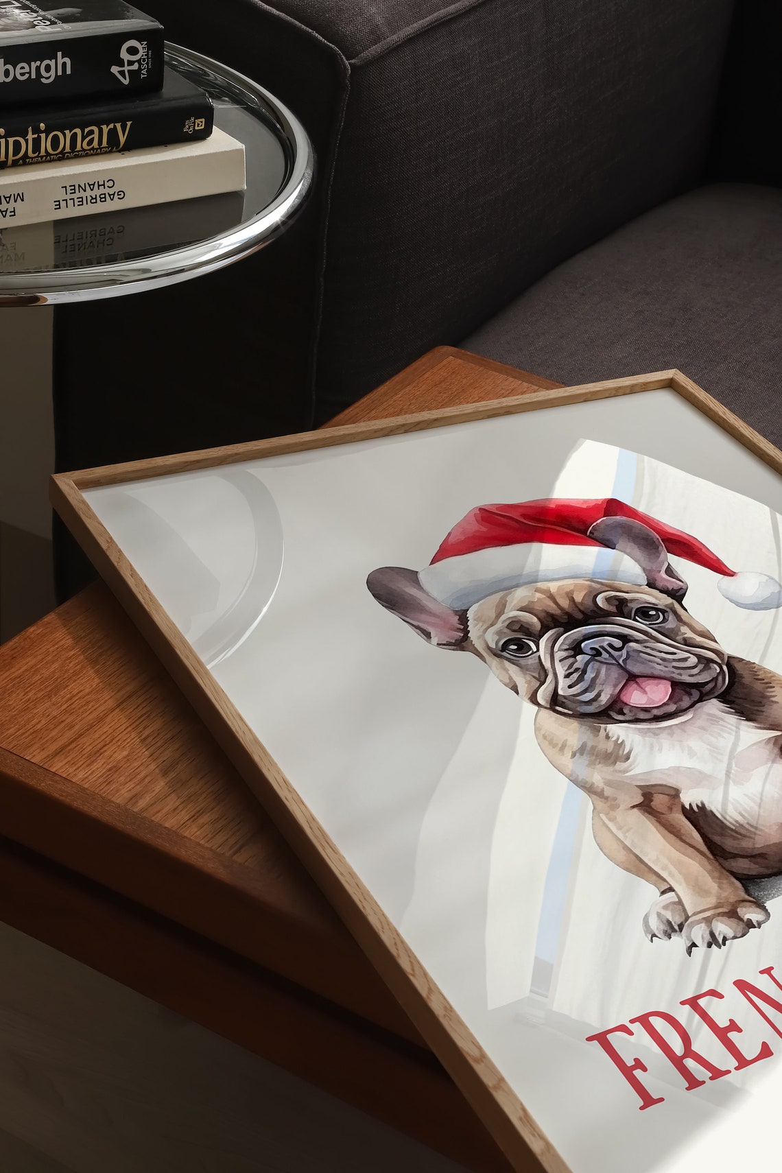Frenchie Claus French Bulldog In Santa Hat Christmas Pet Print Christmas Dog Print Funny Dog Print Funny Christmas Decor Bulldog Print - Image 5