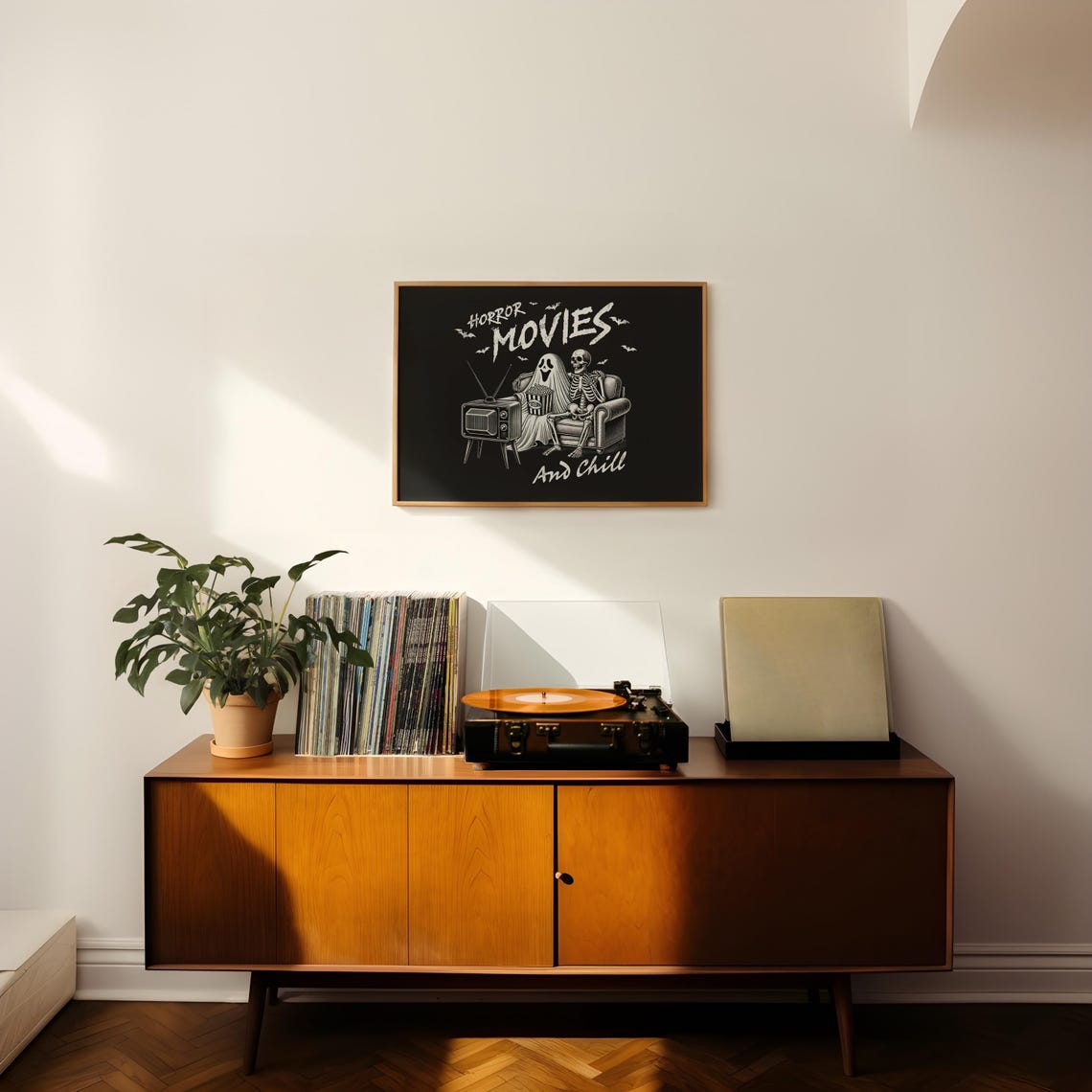 Horror Movies And Chill Ghost Skeleton TV Spooky Halloween Poster - Image 3