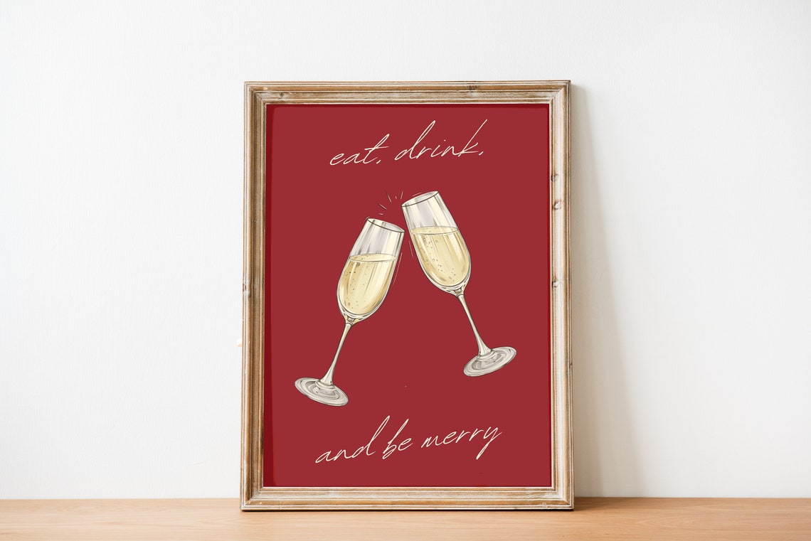 Eat Drink And Be Merry Red Champagne Glasses Holiday Toast Poster - Image 2