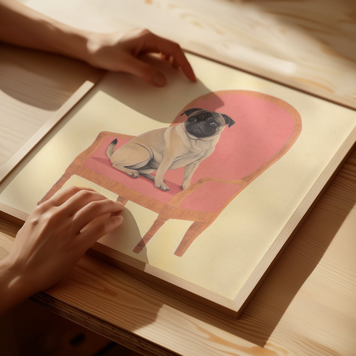 Pug Sitting on Pink Armchair Illustrated Poster in Vintage Style - Image 5